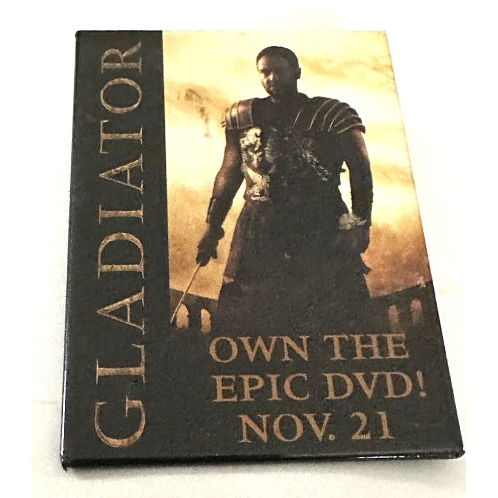 Vintage Gladiator Own the Epic DVD Promo Button Pin Back
